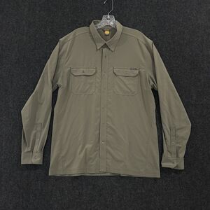 Eddie Bauer Shirt Mens Large Olive Green Button Up Performance Stretch Pockets